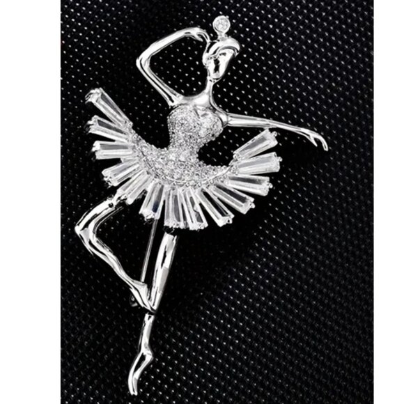 Elegant Silver and Rhinestone Ballerina Dancer Brooch - Picture 2 of 3
